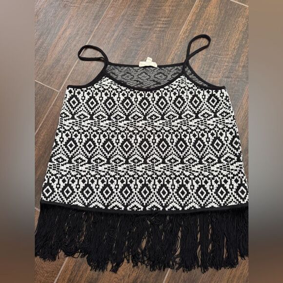 Freeway Black & White Tribal Fringe Tank Top Boho Festival Style sz M - Picture 11 of 13